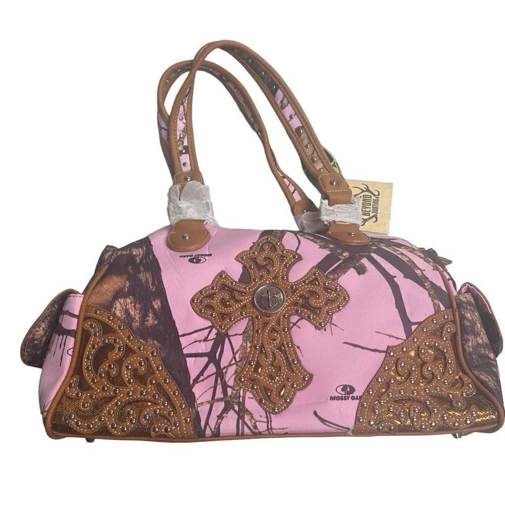 MOSSY OAK Women’s Concealed Carry Cross Stud Handbag  Pink Brown 15X5X8.5‎ NEW